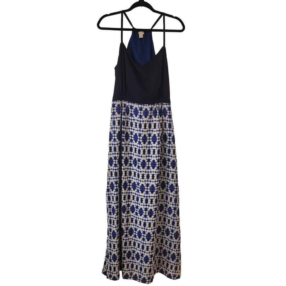 $10 SALE J. Crew Maxi Dress Sleeveless Blue Full Length Geometric Print 10